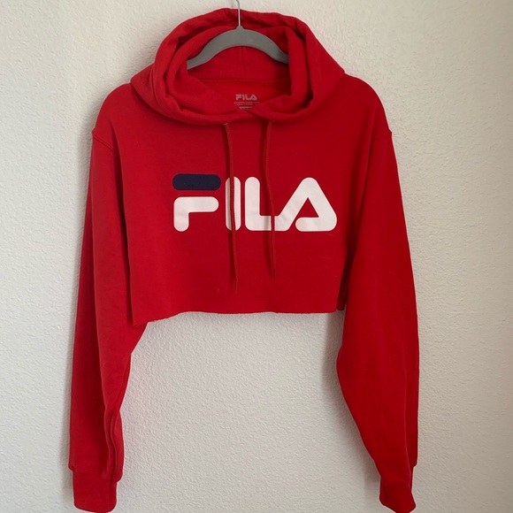 red fila cropped hoodie